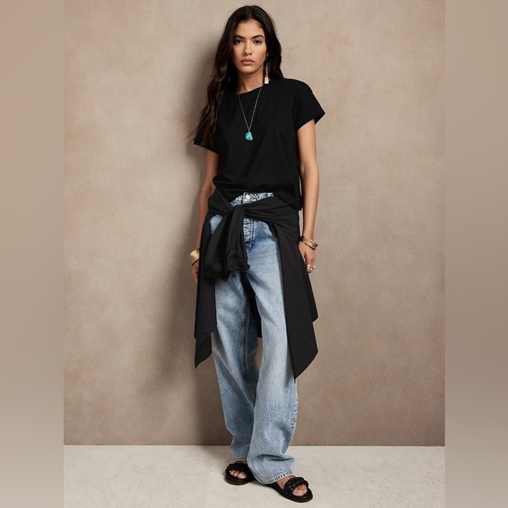 NWT BANANA REPUBLIC Supima® Cotton Boxy Cropped T-Shirt WHITE SZ M